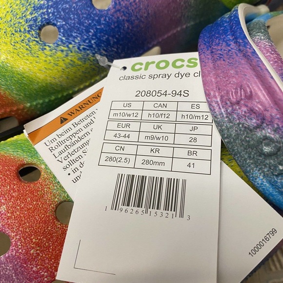 Crocs Classic Clogs Spray Dye Neon Rainbow Men’s 10 Women’s 12 NWT - Picture 6 of 10